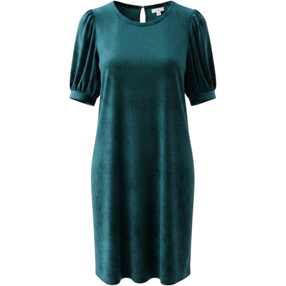 J Jill Shift Dress Womens Medium Green Velvet Short Sleeve Keyhole Holiday Party
